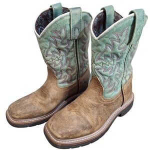 Dan Post Kids Brown Teal Leather Western Cowboy Boots Square Toe DPC2937 Size 1D